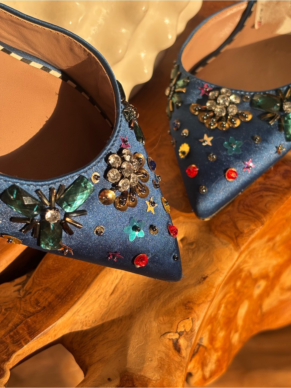 Betsey Johnson Blue Satin D’Orsay Rhinestone Embellished Heels Size 8M Holiday - Picture 5 of 12